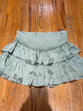 Sage Green Smocked Waist Tiered Ruffle Mini Skirt